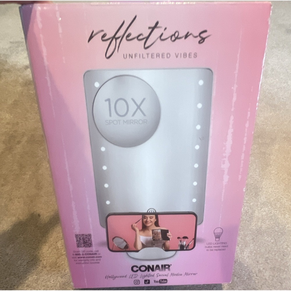 Conair Reflections LED Lighted Tabletop Makeup Mirror w/ 10X Spot Mirror Pink